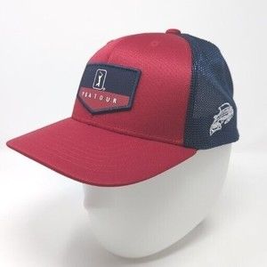 PGA Tour Red Americana Trucker Adjustable Golf Hat Cap PNW Embroidered Design
